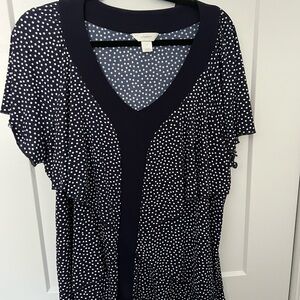 CJ Banks Navy and White Polka Dot Top